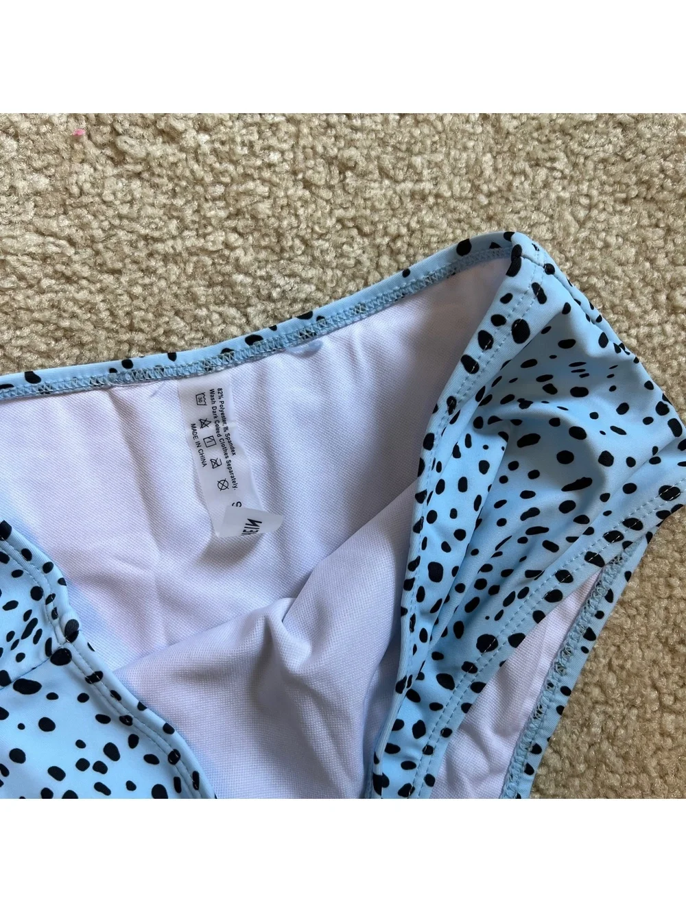 High-Waisted Blue and Black Polka Dot Bikini Bottoms, Size Medium